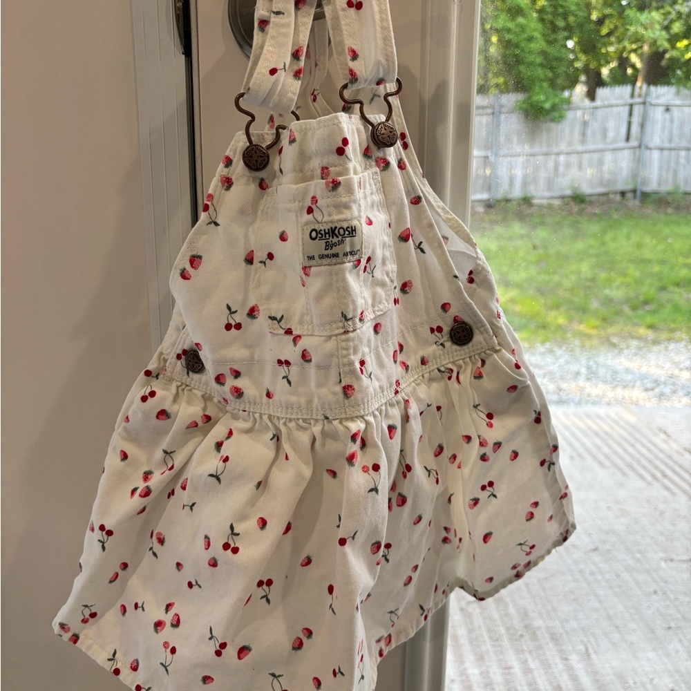 OshKosh B'gosh White Bib Dress with Red Cherry / Strawberry Print